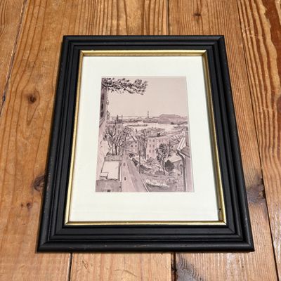 Framed Town Print Under Glass II