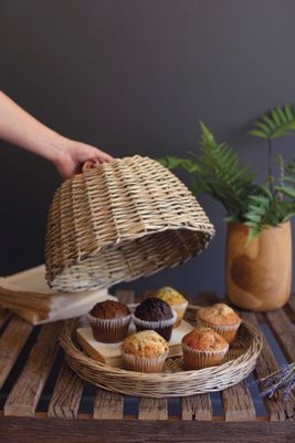 Wicker Serving Tray w/Dome Cover