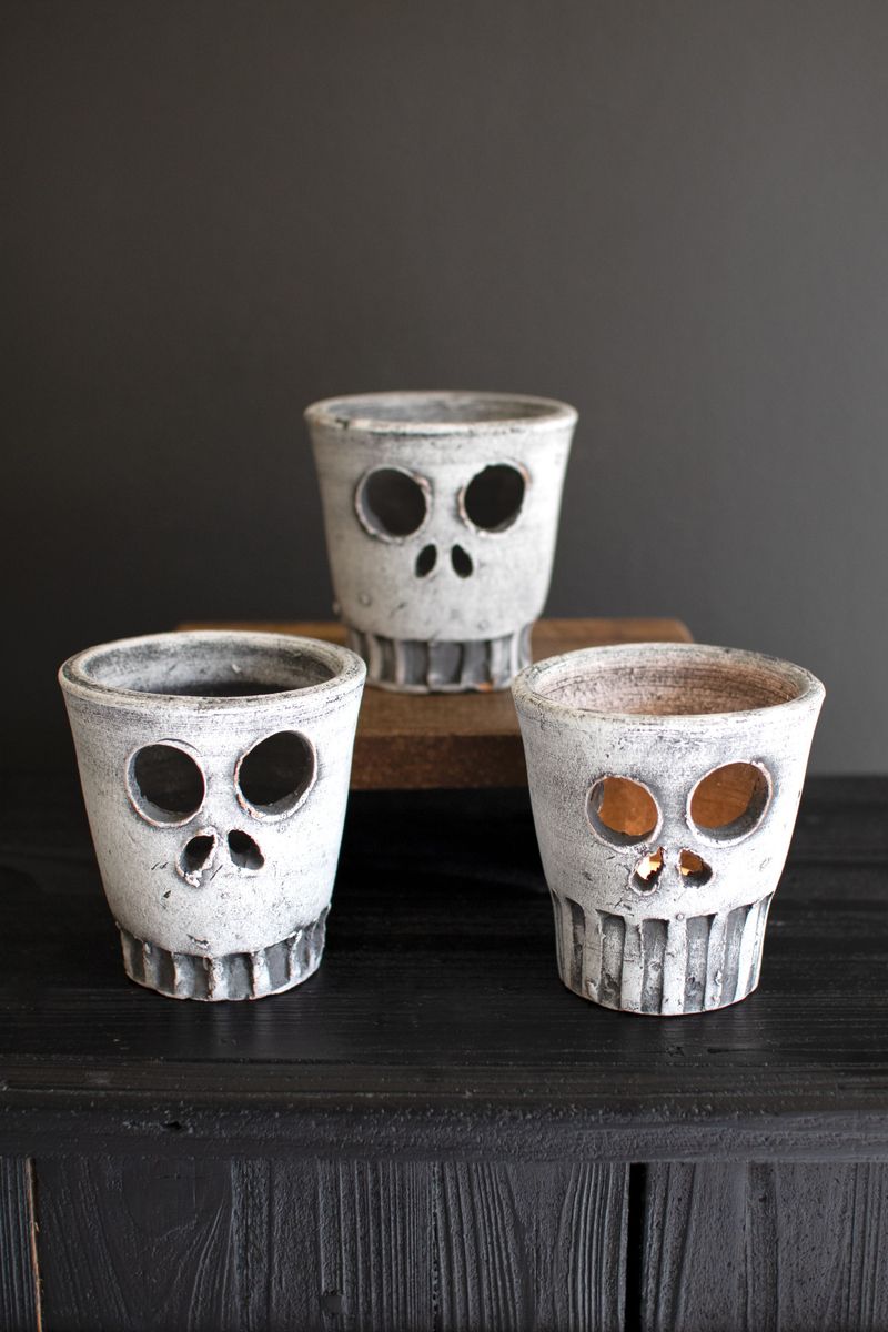 Clay Halloween Skull Votive Holder Clay Halloween Skull Votive Holder