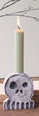 Clay Halloween Skull Taper Candle Holder - Lg Clay Halloween Skull Taper Candle Holder - Lg
