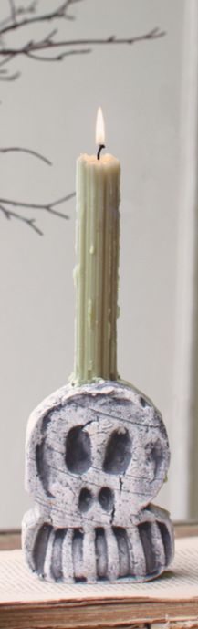 Clay Halloween Skull Taper Candle Holder - Sm Clay Halloween Skull Taper Candle Holder - Sm