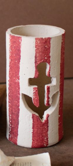 Painted Clay Anchor Luminary - Red Painted Clay Anchor Luminary - Red