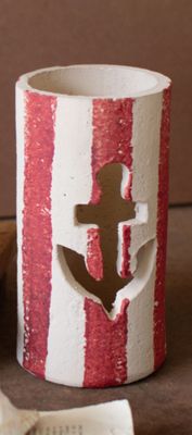 Painted Clay Anchor Luminary - Red