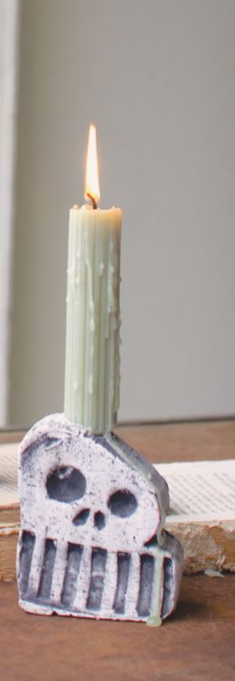 Clay Halloween Skull Taper Candle Holder - Med Clay Halloween Skull Taper Candle Holder - Med
