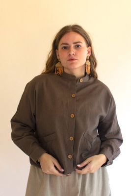Lightweight Button-Front Bomber Jacket w/Front Pockets / Oregano