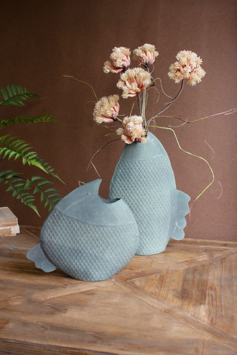 Painted Metal Fish Vase - Sm Painted Metal Fish Vase - Sm