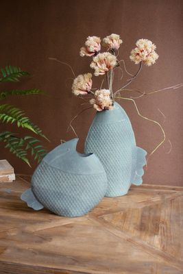 Painted Metal Fish Vase - Sm
