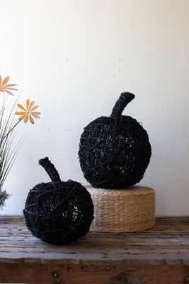 Black Painted Twig Pumpkin - Sm Black Painted Twig Pumpkin - Sm