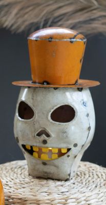 Recycled Iron Halloween Skull w/Hat Recycled Iron Halloween Skull w/Hat