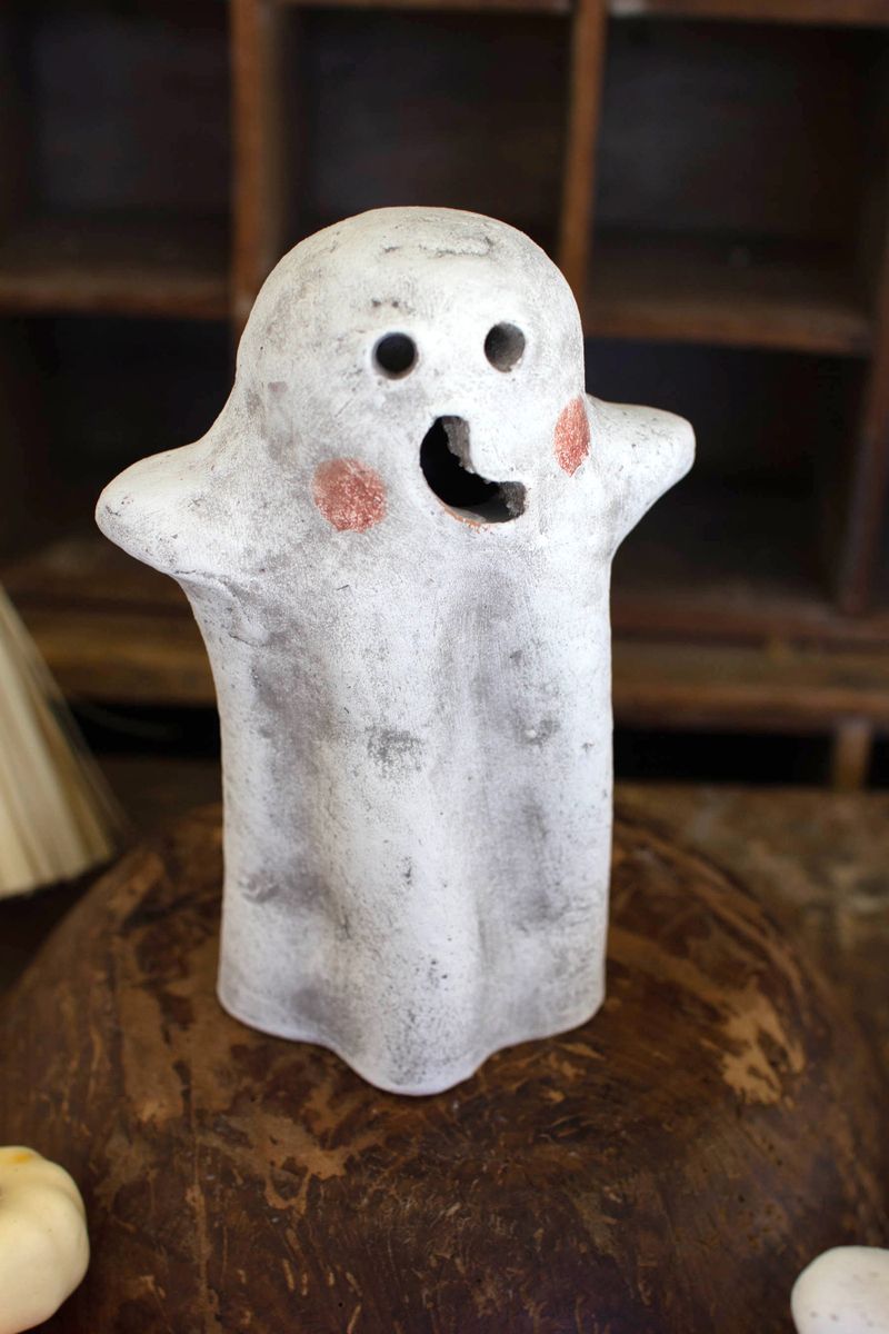 Tabletop Clay Ghost Lantern - Lg Tabletop Clay Ghost Lantern - Lg
