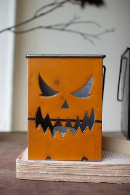Recycled Metal Halloween Lantern - Orange Recycled Metal Halloween Lantern - Orange