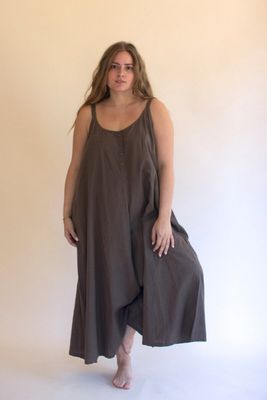 Adjustable Strap Flowy Jumper w/Button Detail / Oregano