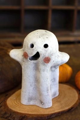Tabletop Clay Ghost Lantern - Sm Tabletop Clay Ghost Lantern - Sm