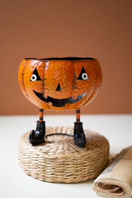 Painted Metal Halloween Bowl / Jack-O-Lantern Painted Metal Halloween Bowl / Jack-O-Lantern