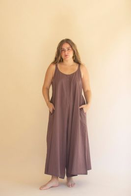 Adjustable Strap Flowy Jumper w/Button Detail / Mulberry