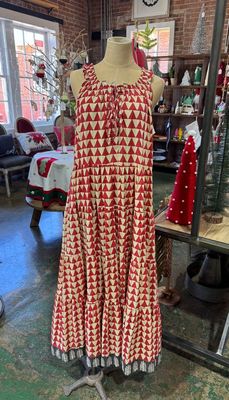 Sleeveless Printed Maxi Dress w/Tie-Front