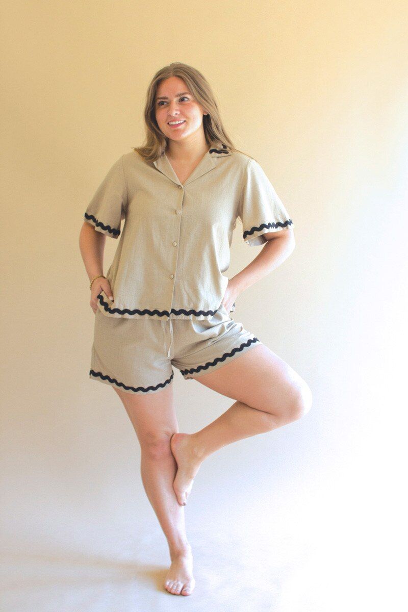 Drawstring Shorts and Top Set w/Ric-Rac Detail
