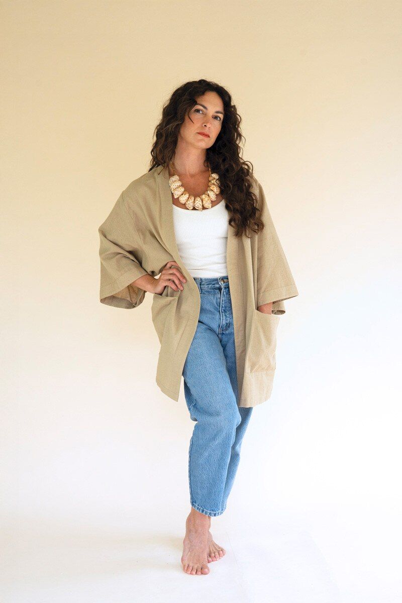 Short Kimono w/Front Pockets / Oatmeal