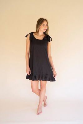 Tie-Shoulder Dress w/Pleated Hem / Midnight