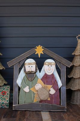 Painted Wood Nativity Scene