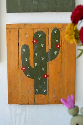 Hand Painted Recycled Wood Western Wall Art - Yellow
