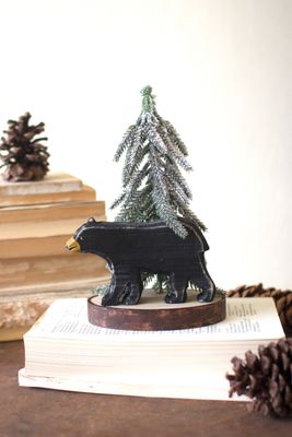 Wooden Bear w/Christmas Tree