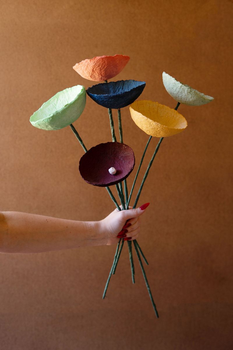 Set of 6 Paper Mache Cup Flowers