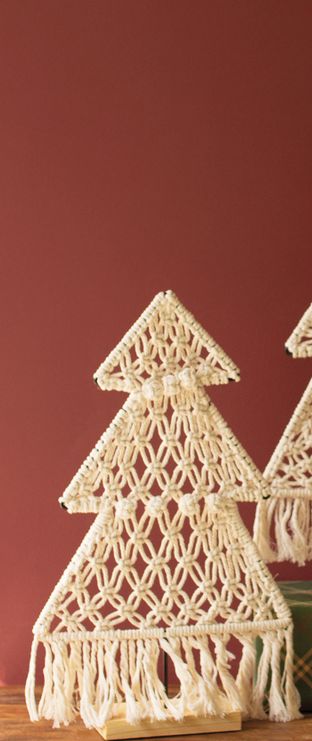 Macrame Christmas Tree on Wood Base - Med Macrame Christmas Tree on Wood Base - Med