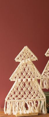 Macrame Christmas Tree on Wood Base - Med