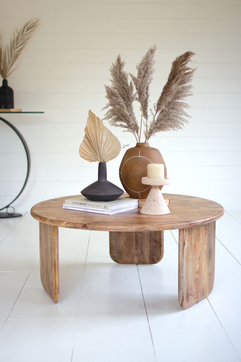 Round Mango Wood Coffee Table w/Wood Base