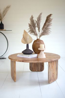 Round Mango Wood Coffee Table w/Wood Base