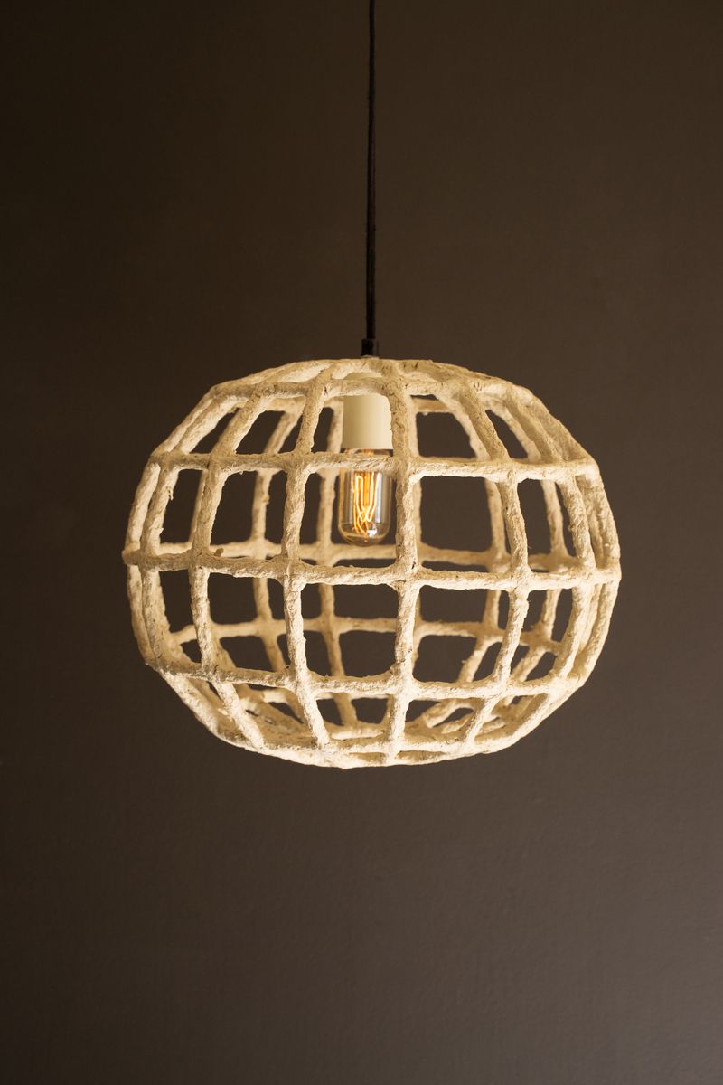 Short Paper Mache Grid Pendant Light
