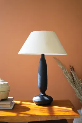 Black Mango Wood Table Lamp Base w/Fabric Lampshade