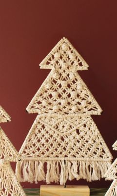 Macrame Christmas Tree on Wood Base - Lg Macrame Christmas Tree on Wood Base - Lg