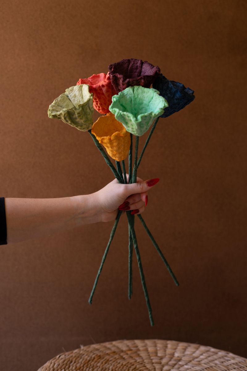 Set of 6 Paper Mache Ruffle Flowers