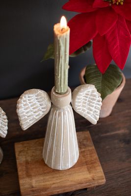 Grey-Wash Clay Angel Taper Candle Holder