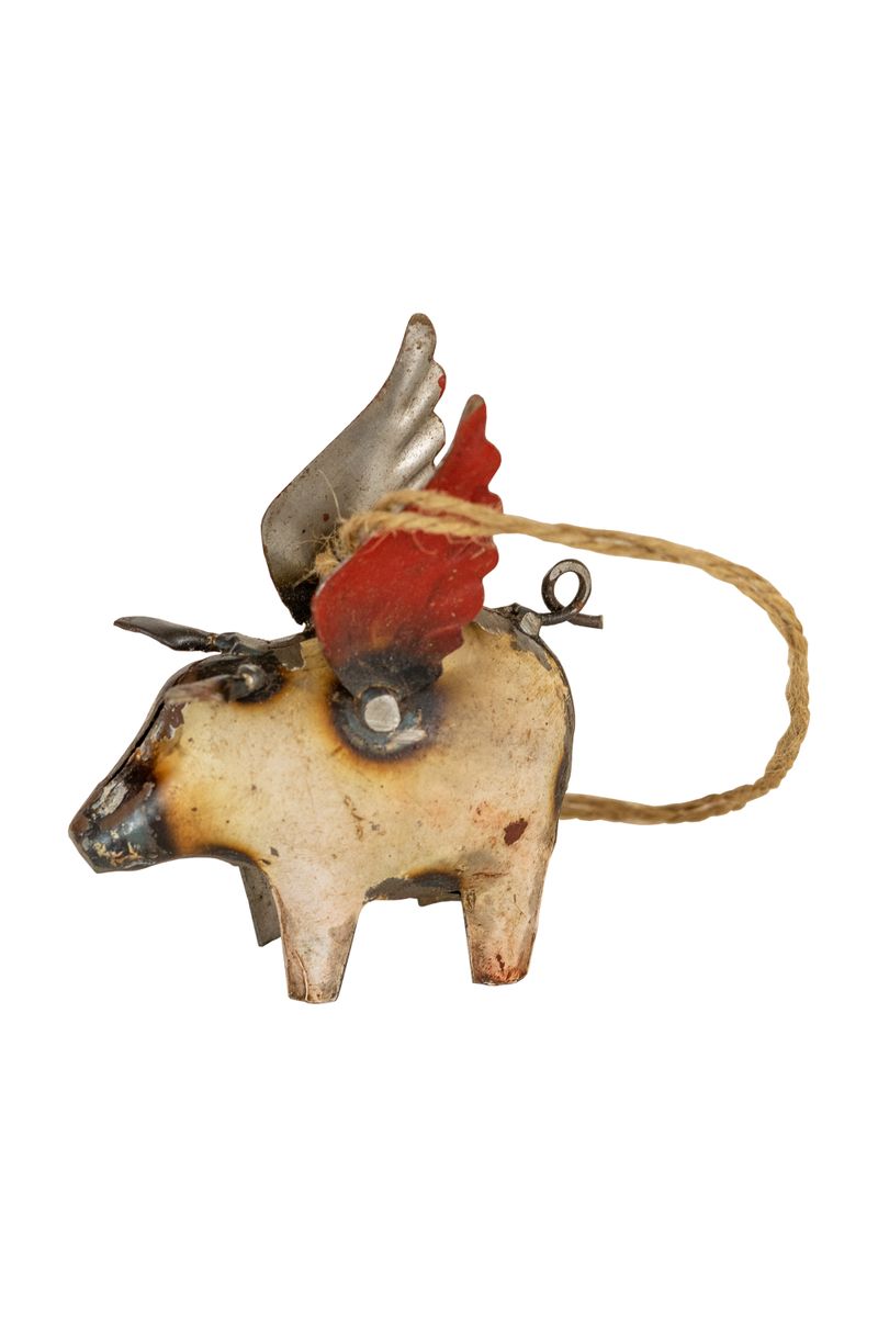 Recycled Iron Flying Pig Christmas Ornament