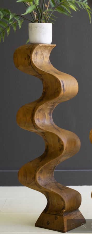 Hand-Carved Wooden Wavy Pedestal - Lg
