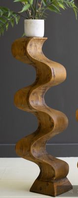 Hand-Carved Wooden Wavy Pedestal - Lg