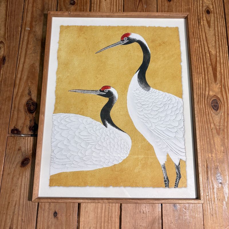 Framed Black, White & Red Heron Print Under Glass Framed Black, White & Red Heron Print Under Glass