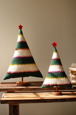 Felt Christmas Trees on Wood Base - Sm