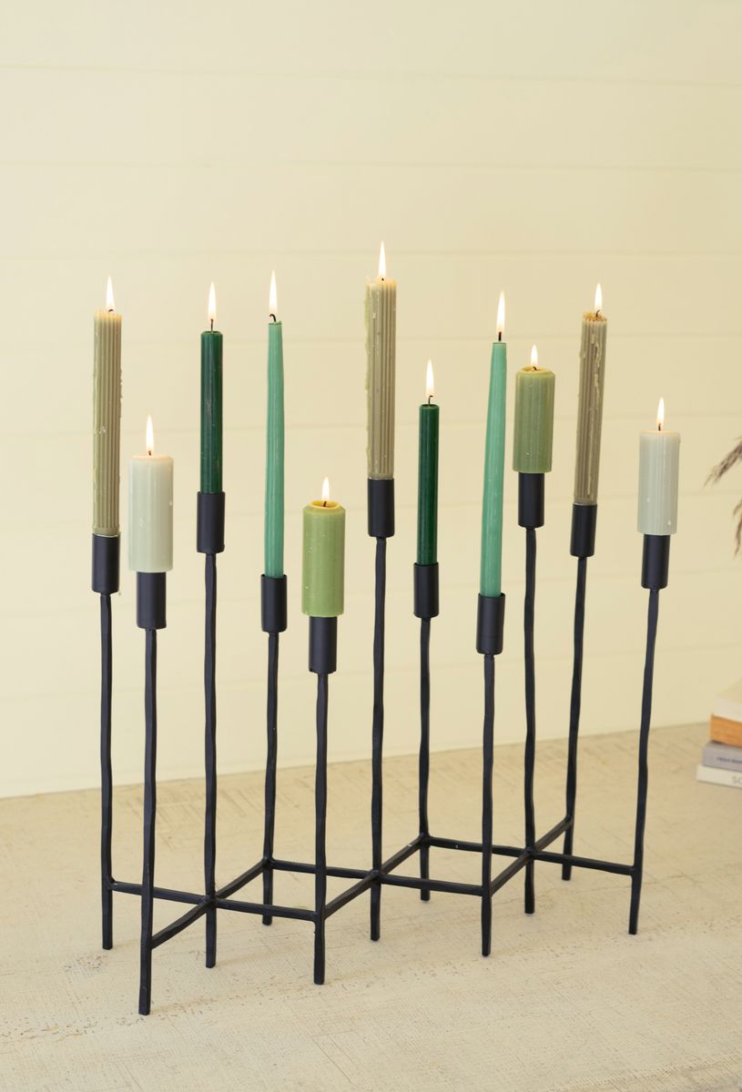 Eleven Forged Iron Taper Candelabra + Botanica
