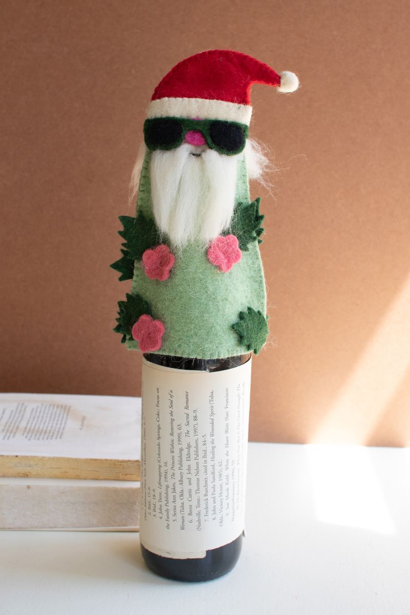 Felt Christmas Bottle Topper - Cool Santa Felt Christmas Bottle Topper - Cool Santa