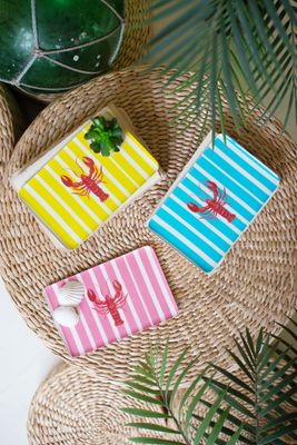 Printed Enamel Lobster Trinket Tray - Blue