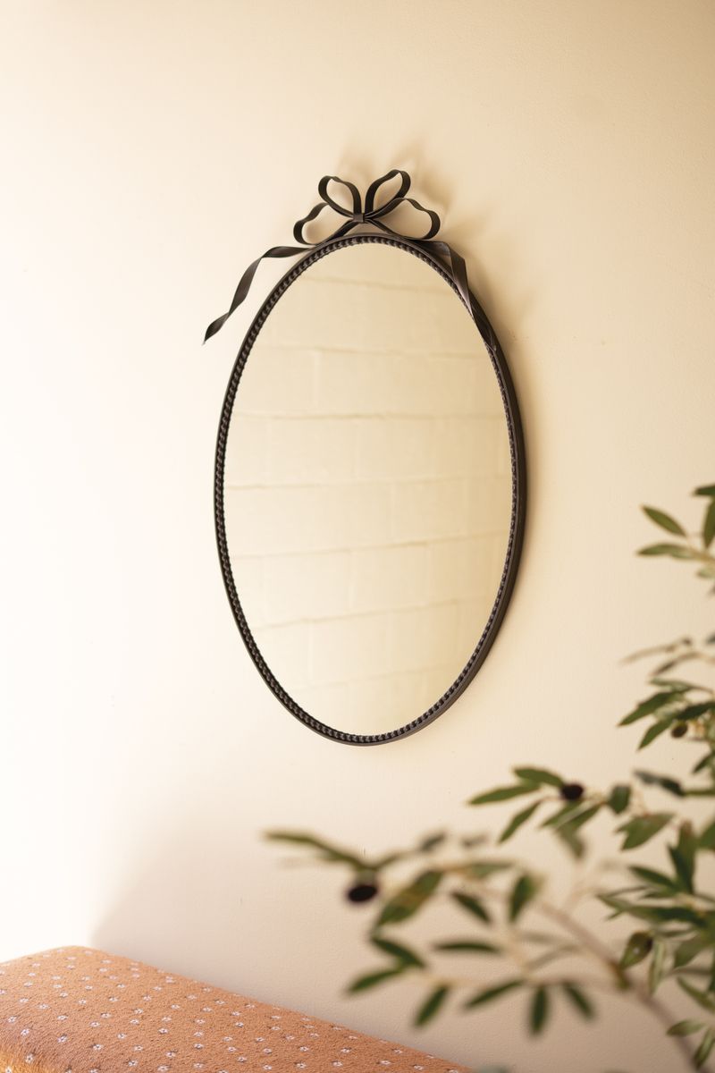 Metal Framed Oval Mirror w/Bow Detail Metal Framed Oval Mirror w/Bow Detail
