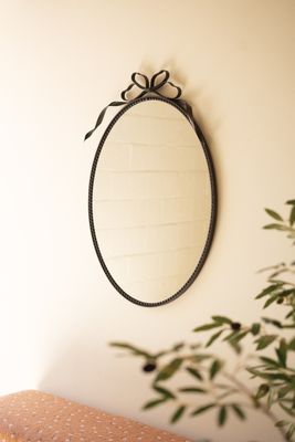 Metal Framed Oval Mirror w/Bow Detail Metal Framed Oval Mirror w/Bow Detail