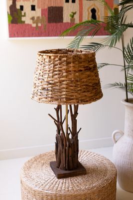 Driftwood Table Lamp w/Woven Seagrass Shade