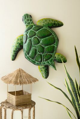 Hand Hammered Painted Metal Sea Turtle Wall Art