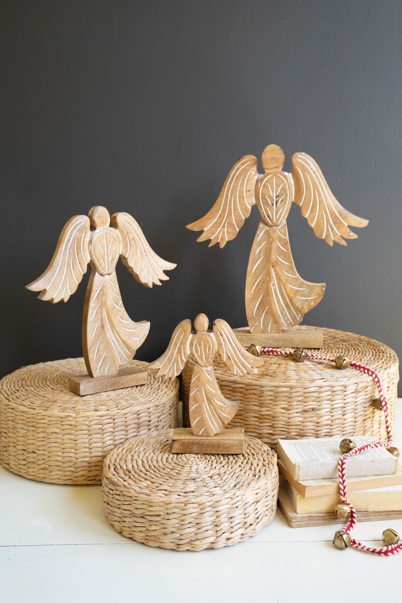 Carved Wooden Angel on Stand -Lg Carved Wooden Angel on Stand -Lg