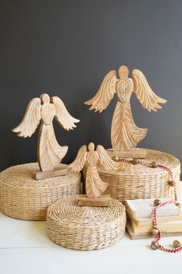 Carved Wooden Angel on Stand -Lg